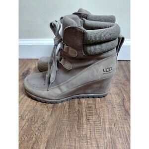 Ugg boots Kriston Mole Gray Waterproof Leather Wedge Boots 1108629  Sz 8.5